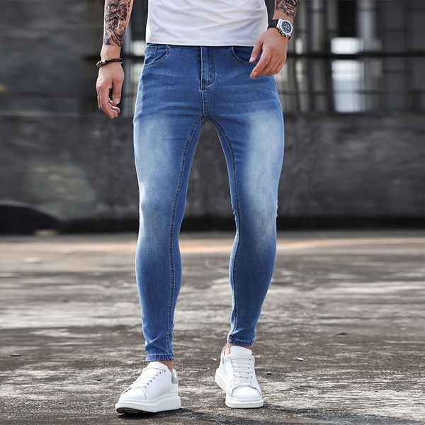 men's jeans summer fashion men slim shape blue elastic solid color tight pants trousers street casual social highquality denim 230330
men's jeans summer fashion men slim shape blue elastic solid color tight pants trousers street casual social highquality denim 230330