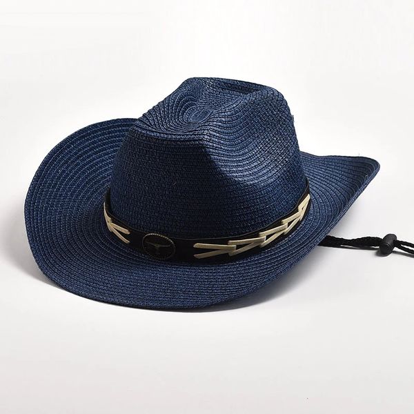 classical straw western cowboy hats for men wide brim retro bull head decoration jazz hat curling brim beach sun hats, Blue;gray
classical straw western cowboy hats for men wide brim retro bull head decoration jazz hat curling brim beach sun hats, Blue;gray