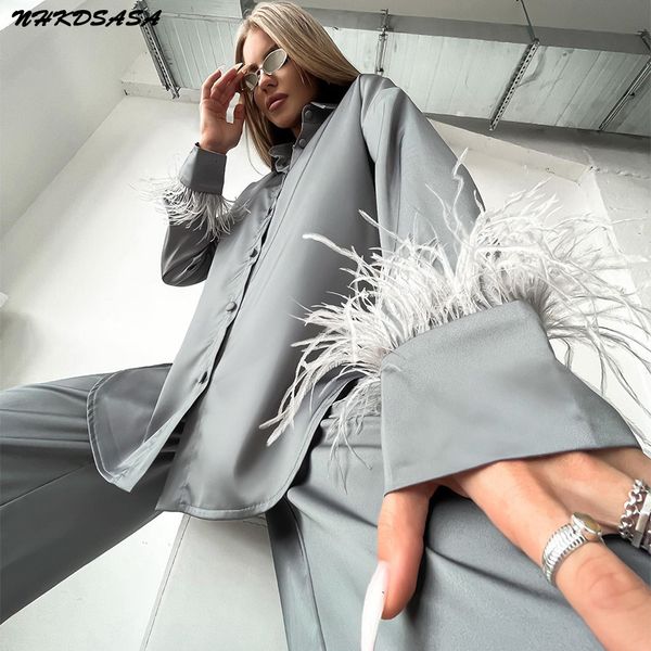 women's sleepwear elegant pajama pants suit woman fashion long sleeve feather blouses loose 2 piece sets outfits 230330, Black;red
women's sleepwear elegant pajama pants suit woman fashion long sleeve feather blouses loose 2 piece sets outfits 230330, Black;red