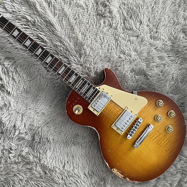 factory 6 strings aged relic lp bridge abr electric guitar yellow color flamed maple veneered chrome hardware hh pickup mahogany body369
factory 6 strings aged relic lp bridge abr electric guitar yellow color flamed maple veneered chrome hardware hh pickup mahogany body369