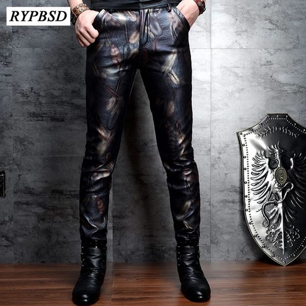 men's jeans 2023 faux leather pants slim fit fashion autumn skinny floral printed zipper waterproof biker pu trousers 230330, Blue 
men's jeans 2023 faux leather pants slim fit fashion autumn skinny floral printed zipper waterproof biker pu trousers 230330, Blue