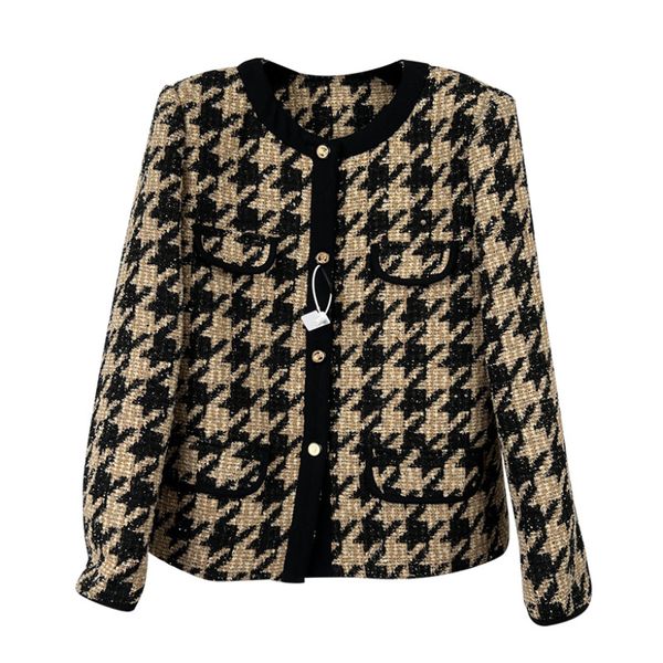 spring black houndstooth contrast trim tweed jacket long sleeve round neck panelled single-breasted jackets coat short outwear a2n086423, Black;brown
spring black houndstooth contrast trim tweed jacket long sleeve round neck panelled single-breasted jackets coat short outwear a2n086423, Black;brown