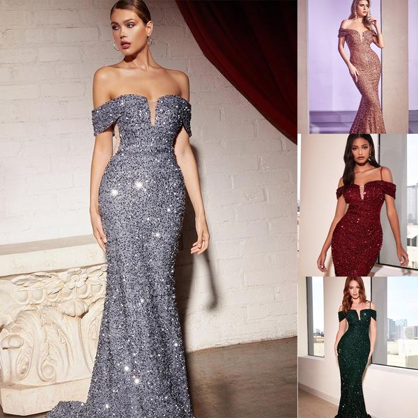 brilliant mermaid prom dresses off the shoulder solid color sequined backless court gown plus size custom made party dress vestido de noite, Black
brilliant mermaid prom dresses off the shoulder solid color sequined backless court gown plus size custom made party dress vestido de noite, Black