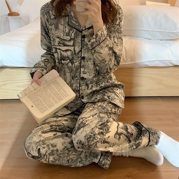 men's sleepwear ice silk pajamas women's spring simple ink painting shirts trousers two piece polo collar cardigan women's lu, Black;brown
men's sleepwear ice silk pajamas women's spring simple ink painting shirts trousers two piece polo collar cardigan women's lu, Black;brown
