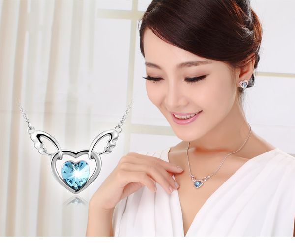 factory price angel's wings heart shape pendant necklace inlaid rhinestone crystal twinkle decorate adjeustable length plating white k, Silver
factory price angel's wings heart shape pendant necklace inlaid rhinestone crystal twinkle decorate adjeustable length plating white k, Silver
