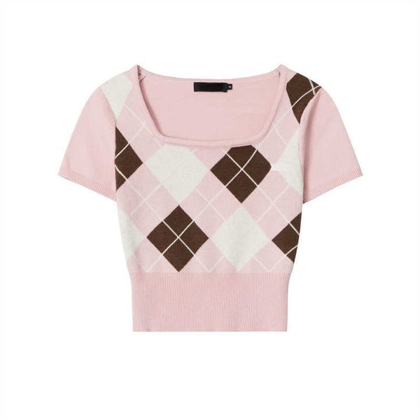 women's sweaters heyhenry spring summer korean age reducing academy style t-shirt short sleeve slim square neck diamond check top, White;black
women's sweaters heyhenry spring summer korean age reducing academy style t-shirt short sleeve slim square neck diamond check top, White;black