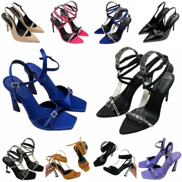 

Summer sandals luxury straps high heels open toe party shoes sexy letter designer shoes fashion rivet dress shoes buckle women's shoes shining diamond cross-tied