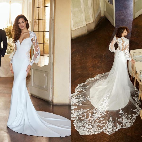 bohemian mermaid wedding dresses appliques lace long sleeves sweep train custom made v neck button back boho bridal gowns, White
bohemian mermaid wedding dresses appliques lace long sleeves sweep train custom made v neck button back boho bridal gowns, White