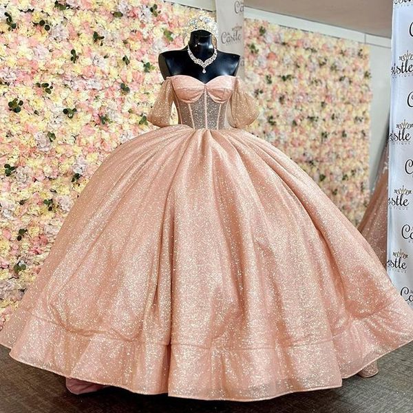 shiny rose gold princess quinceanera dress off the shoulder ball gown beaded birthday prom dresses for girl up back graduation, Blue;red
shiny rose gold princess quinceanera dress off the shoulder ball gown beaded birthday prom dresses for girl up back graduation, Blue;red