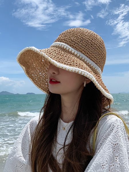 wide brim hats bucket women's summer folding straw panamas uv protection sun visor pearl seaside beach 230330, Blue;gray
wide brim hats bucket women's summer folding straw panamas uv protection sun visor pearl seaside beach 230330, Blue;gray