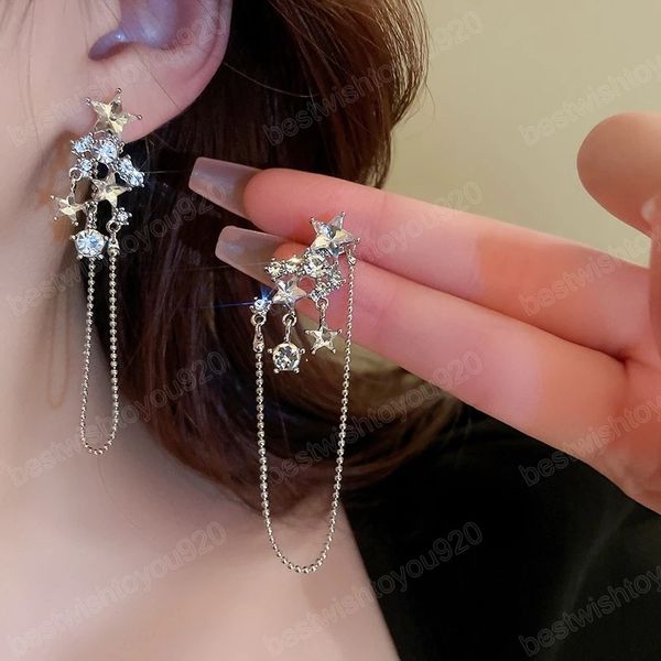 korean diamond set five-pointed star tassel women earrings long silver needle dangle earring for women jewelry
korean diamond set five-pointed star tassel women earrings long silver needle dangle earring for women jewelry