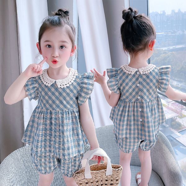 16122 summer kids girls clothing set princess lace collar ruffles sleeve plaid op with shorts chlildren girl 2pcs causal outfits sets, White
16122 summer kids girls clothing set princess lace collar ruffles sleeve plaid op with shorts chlildren girl 2pcs causal outfits sets, White