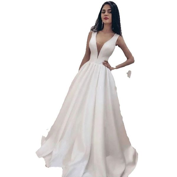 wedding dresses deep v-neck elegant satin robe de mariee bride to be long bride gowns vestido de novia, White
wedding dresses deep v-neck elegant satin robe de mariee bride to be long bride gowns vestido de novia, White
