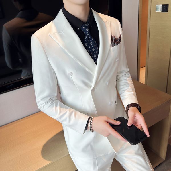 men's suits blazers spring doublebreasted slim business professional casual formal 3 piece set groom wedding jacketvestpants 230330, White;black
men's suits blazers spring doublebreasted slim business professional casual formal 3 piece set groom wedding jacketvestpants 230330, White;black
