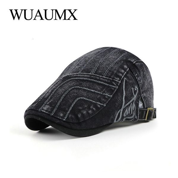 berets wuaumx spring men's beret hats striped flat ed cap women washed denim herringbone visors adjustable gorras hombre 230330, Blue;gray
berets wuaumx spring men's beret hats striped flat ed cap women washed denim herringbone visors adjustable gorras hombre 230330, Blue;gray