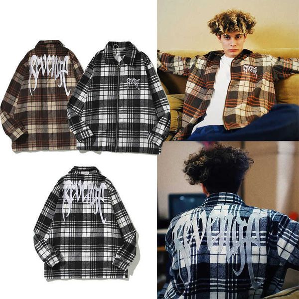 american revenge embroidered plaid stripe shirt high street male and female lovers ins fashion vintage long sleeve jacket, Black;brown
american revenge embroidered plaid stripe shirt high street male and female lovers ins fashion vintage long sleeve jacket, Black;brown