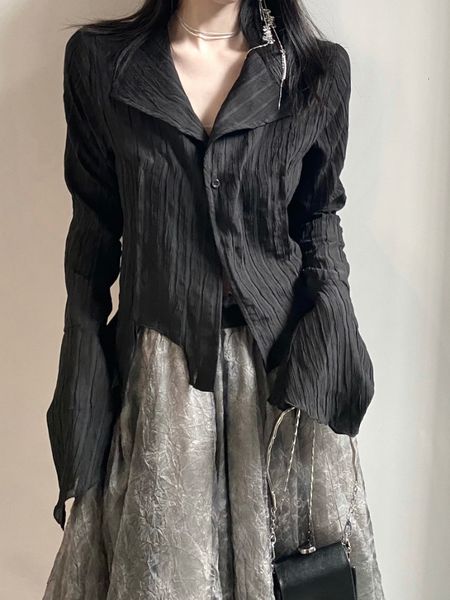 women's blouses shirts deeptown y2k blouse women vintage black shirt gothic harjauku pleated button up korean dark tight long sleeve ae, White
women's blouses shirts deeptown y2k blouse women vintage black shirt gothic harjauku pleated button up korean dark tight long sleeve ae, White