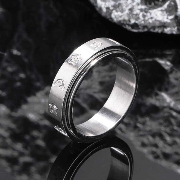 japan and south korea fashion new jewelry personality star moon rotating titanium steel ring alleviates anxiety f73g, Silver
japan and south korea fashion new jewelry personality star moon rotating titanium steel ring alleviates anxiety f73g, Silver