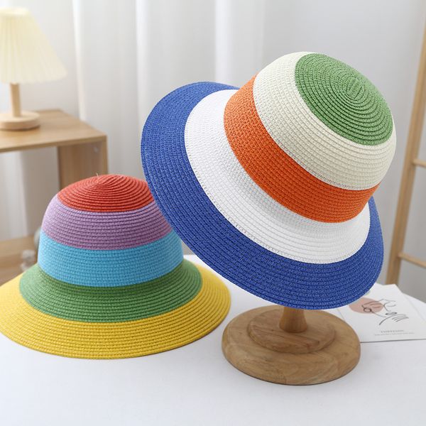 wide brim hats bucket straw women summer fashion rainbow stitching striped sun travel beach sunscreen paper fisherman's 230330, Blue;gray 
wide brim hats bucket straw women summer fashion rainbow stitching striped sun travel beach sunscreen paper fisherman's 230330, Blue;gray