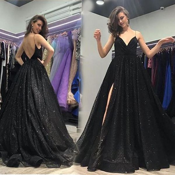 prom party gown mermaid evening dresses v-neck spaghetti floor-length sweep train sequined black long backless thigh-high slits custom
prom party gown mermaid evening dresses v-neck spaghetti floor-length sweep train sequined black long backless thigh-high slits custom