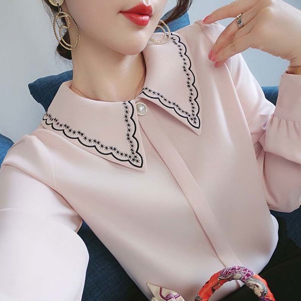women's polos spring fall fashion embroidery turndown collar slim shirt long sleeve chiffon blouse female blusa mujer 230330, White
women's polos spring fall fashion embroidery turndown collar slim shirt long sleeve chiffon blouse female blusa mujer 230330, White