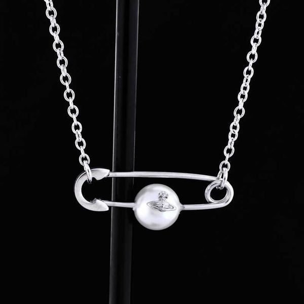 empress dowager vivian vivienne single piercing saturn pearl pin collar necklace, Silver
empress dowager vivian vivienne single piercing saturn pearl pin collar necklace, Silver