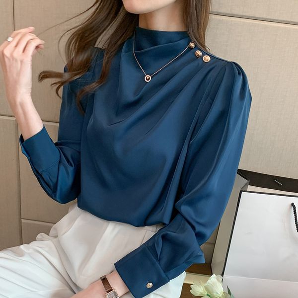 women s blouses shirts blue white satin blouse puff long sleeve shirt female fashion stand collar ol office ladies fall 230330
women s blouses shirts blue white satin blouse puff long sleeve shirt female fashion stand collar ol office ladies fall 230330