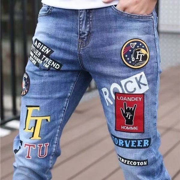 men's jeans slim streetwear 90s hip hop skinny graphic designer clothes original cowboy casual stretch embroidery trousers for men 2303, Blue
men's jeans slim streetwear 90s hip hop skinny graphic designer clothes original cowboy casual stretch embroidery trousers for men 2303, Blue