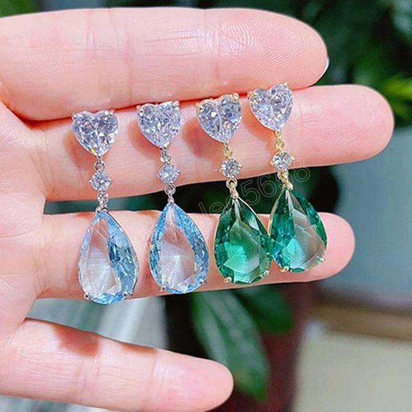 love wedding earrings for women blue/green cubic zirconia dangle earrings temperament elegant lady's jewelry, Silver
love wedding earrings for women blue/green cubic zirconia dangle earrings temperament elegant lady's jewelry, Silver