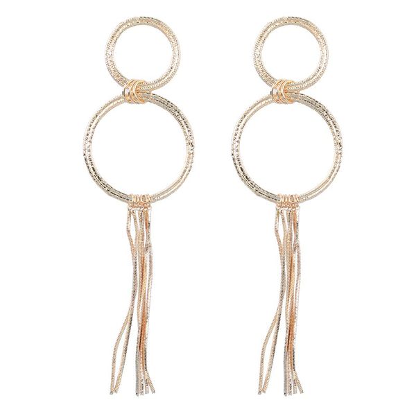 circle metal earrings tassel drop dangle earring for woman jewelry gift, Silver