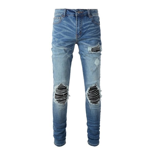 men's jeans arrivals light blue slim fit ripped streetwear distressed skinny stretch destroyed tie dye bandana ribs patches 230330
men's jeans arrivals light blue slim fit ripped streetwear distressed skinny stretch destroyed tie dye bandana ribs patches 230330