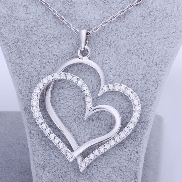2 colour double-deck peach heart shape pendant necklace inlaid zircon rhinestone twinkle decorate adjeustable length plating white k rose go, Silver
2 colour double-deck peach heart shape pendant necklace inlaid zircon rhinestone twinkle decorate adjeustable length plating white k rose go, Silver