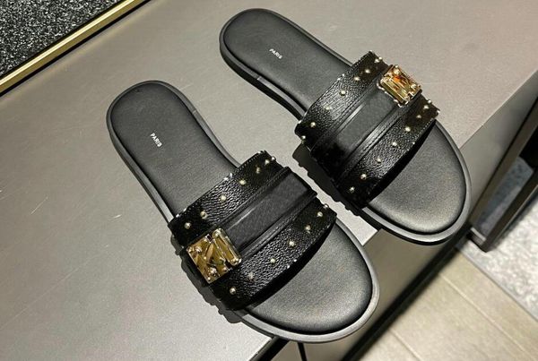 woman leather classic slippers summer rubber bottom shoe fashion beach slides letters flat heel designer sandals metal button lazy lady loaf, Black
woman leather classic slippers summer rubber bottom shoe fashion beach slides letters flat heel designer sandals metal button lazy lady loaf, Black
