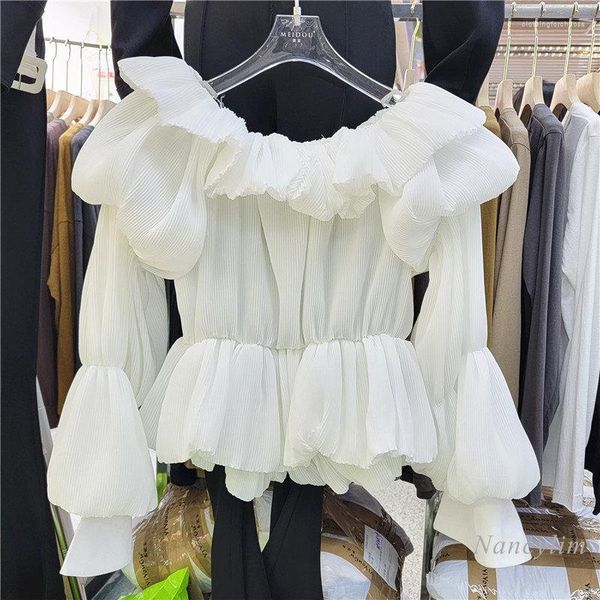 fancy woman women's blouses 2023 spring and summer blusas femme women's clothing solid color pleated chiffon ruffled round neck t, White
fancy woman women's blouses 2023 spring and summer blusas femme women's clothing solid color pleated chiffon ruffled round neck t, White