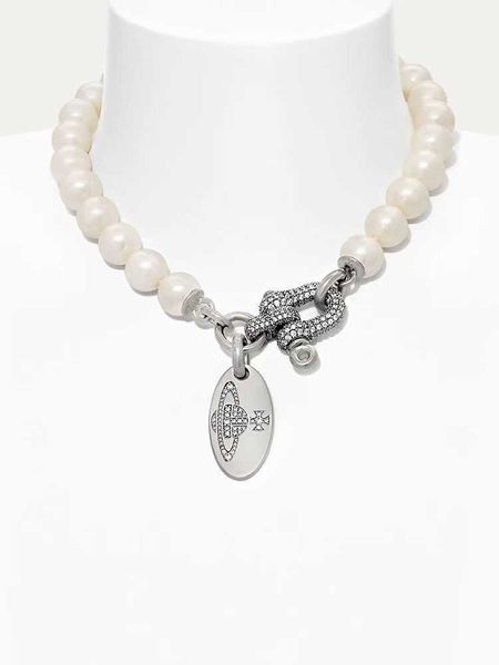 high edition queen mother vivienne pearl horseshoe buckle with diamond saturn necklace collar chain luxury, Silver
high edition queen mother vivienne pearl horseshoe buckle with diamond saturn necklace collar chain luxury, Silver