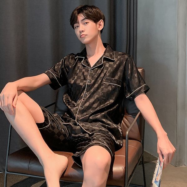 men's sleepwear men's pajamas summer short black plaid silk pajamas men's 2 piece short set luxury pajamas hombre casual wear, Black;brown
men's sleepwear men's pajamas summer short black plaid silk pajamas men's 2 piece short set luxury pajamas hombre casual wear, Black;brown
