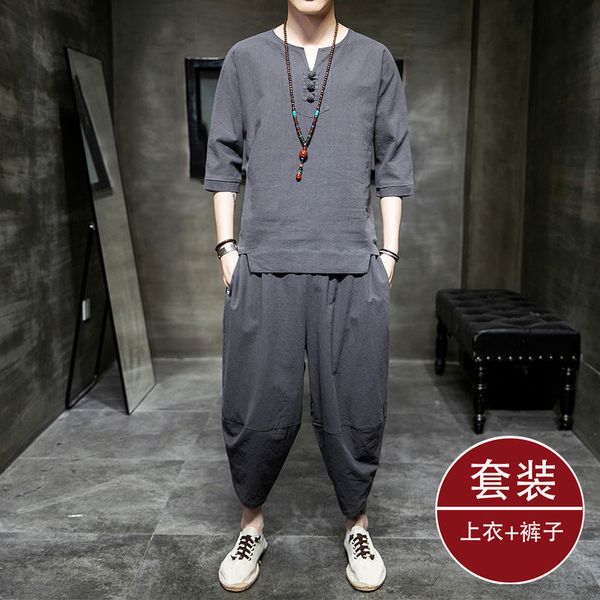 men's tracksuits short sleeve men's summer linen set comfortable breathable thin relaxed casual men's t-shirttrouser set 2303, Gray
men's tracksuits short sleeve men's summer linen set comfortable breathable thin relaxed casual men's t-shirttrouser set 2303, Gray