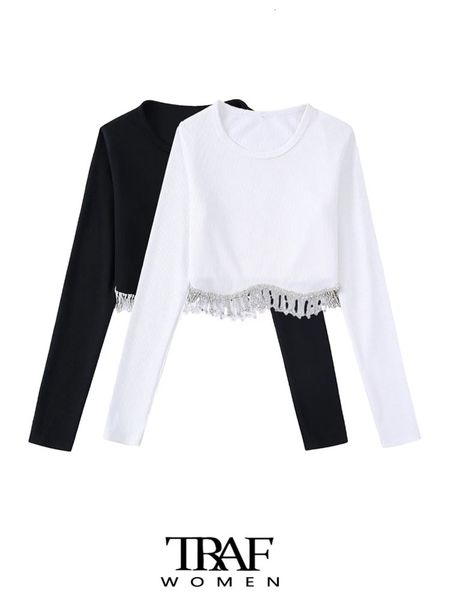 women's blouses shirts traf women fashion with rhinestone tassel crop ribbed knit blouses vintage o neck long sleeve female shirts blus, White
women's blouses shirts traf women fashion with rhinestone tassel crop ribbed knit blouses vintage o neck long sleeve female shirts blus, White