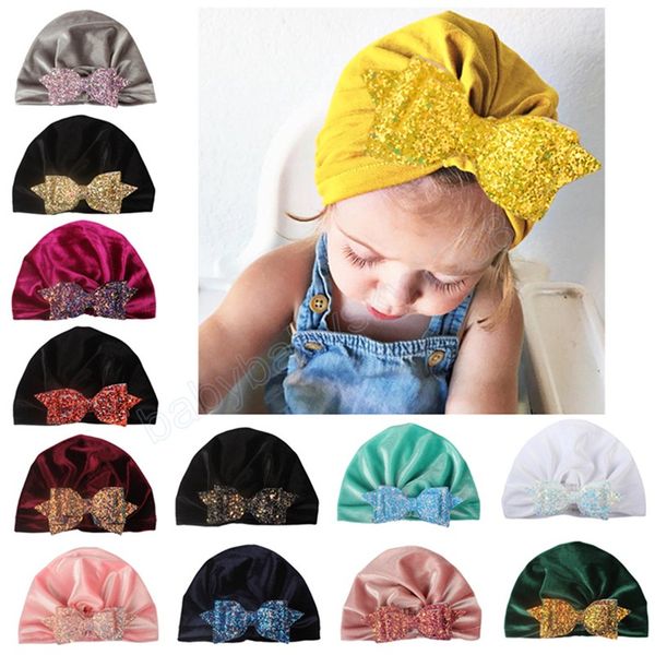 18*14 cm velvet baby girls hats shining double layer bowknot infant caps children's warm bonnet 13 colors, Yellow
18*14 cm velvet baby girls hats shining double layer bowknot infant caps children's warm bonnet 13 colors, Yellow
