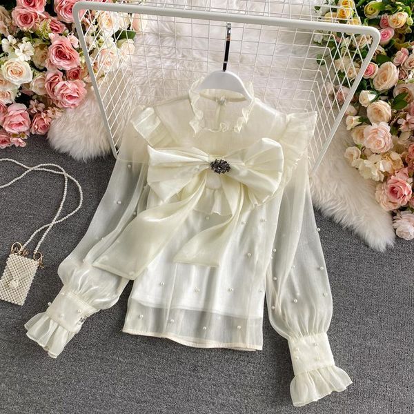 women's blouses blouse 2023 spring bow beading design female korean chic retro ruffles collar long sleeve ol ladies, White
women's blouses blouse 2023 spring bow beading design female korean chic retro ruffles collar long sleeve ol ladies, White