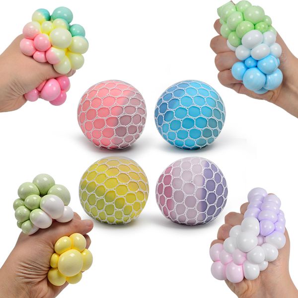 

6.0CM Tricolor Flour Squishy Ball Fidget Toy Mesh Squish Grape Ball Anti Stress Venting Balls Squeeze Toys Stress Relief Decompression Toys Anxiety Reliever