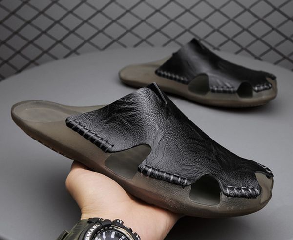 new style slippers men's summer cow leather casual sandals and semi slippers summer women's sandals size 38-48, Black
new style slippers men's summer cow leather casual sandals and semi slippers summer women's sandals size 38-48, Black