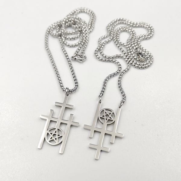 triple reverse cross pentagram pendant necklace stainless steel pagan wiccan inverted pentagram pendant satanic jewelry religious necklace r, Silver
triple reverse cross pentagram pendant necklace stainless steel pagan wiccan inverted pentagram pendant satanic jewelry religious necklace r, Silver