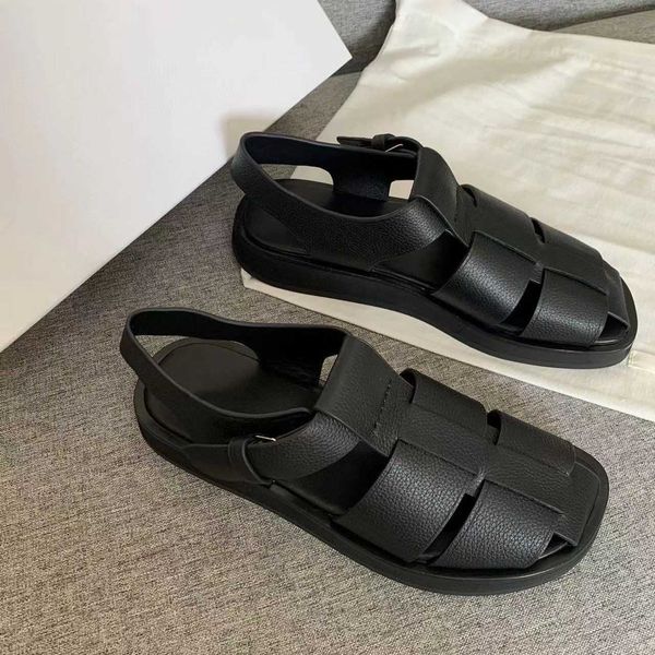 the high finalized the row roman sandals knitted hollow flat genuine leather fisherman's thick sole pig, Black
the high finalized the row roman sandals knitted hollow flat genuine leather fisherman's thick sole pig, Black