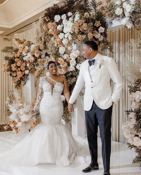 luxury mermaid wedding dresses one long sleeve v neck strap beaded sequins diamonds appliques 3d lace trumpet train bridal gowns plus size v, White
luxury mermaid wedding dresses one long sleeve v neck strap beaded sequins diamonds appliques 3d lace trumpet train bridal gowns plus size v, White