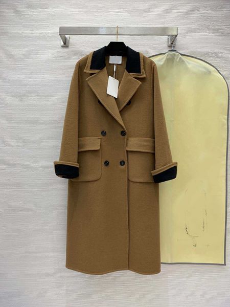 women designer long trench coat double-sided wool fabric color-blocking lapel long-sleeved double-breasted mid-length coat bag logo brand de, Tan;black
women designer long trench coat double-sided wool fabric color-blocking lapel long-sleeved double-breasted mid-length coat bag logo brand de, Tan;black