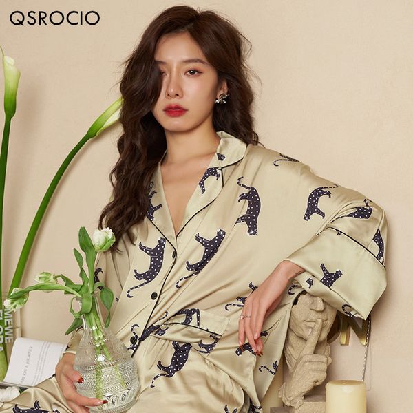 women's sleepwear qsrocio pajamas set luxury leopard print loose silk like nightwear leisure homewear femme 230330, Black;red
women's sleepwear qsrocio pajamas set luxury leopard print loose silk like nightwear leisure homewear femme 230330, Black;red