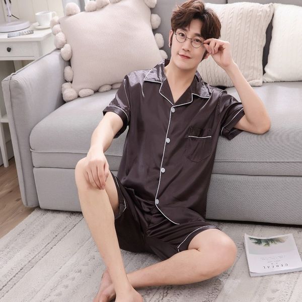 men's sleepwear men's pajama set short sleeve spring summer satin pajama set shorts comfortable men's silk pajama set relaxed, Black;brown
men's sleepwear men's pajama set short sleeve spring summer satin pajama set shorts comfortable men's silk pajama set relaxed, Black;brown