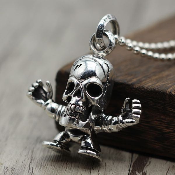 b93 s925 sterling silver pendant personalized punk style retro hip hop simple skull head cross flower letter shape gift for lover