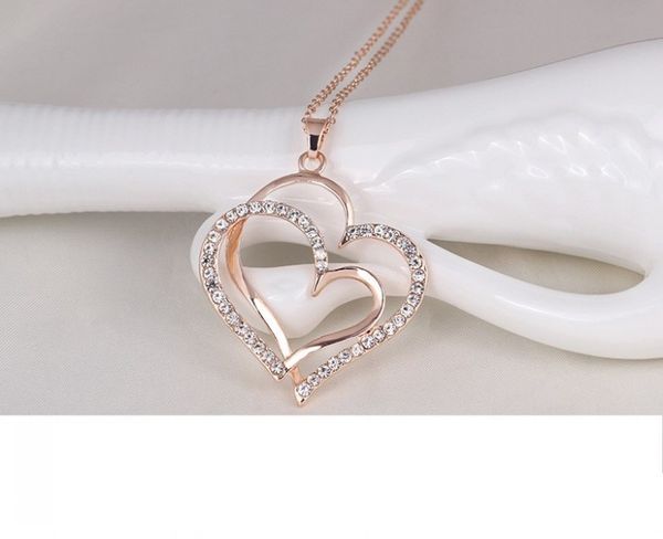 12 sets/lot double-deck peach heart shape pendant necklace inlaid zircon rhinestone twinkle decorate adjeustable length plating white k rose, Silver
12 sets/lot double-deck peach heart shape pendant necklace inlaid zircon rhinestone twinkle decorate adjeustable length plating white k rose, Silver